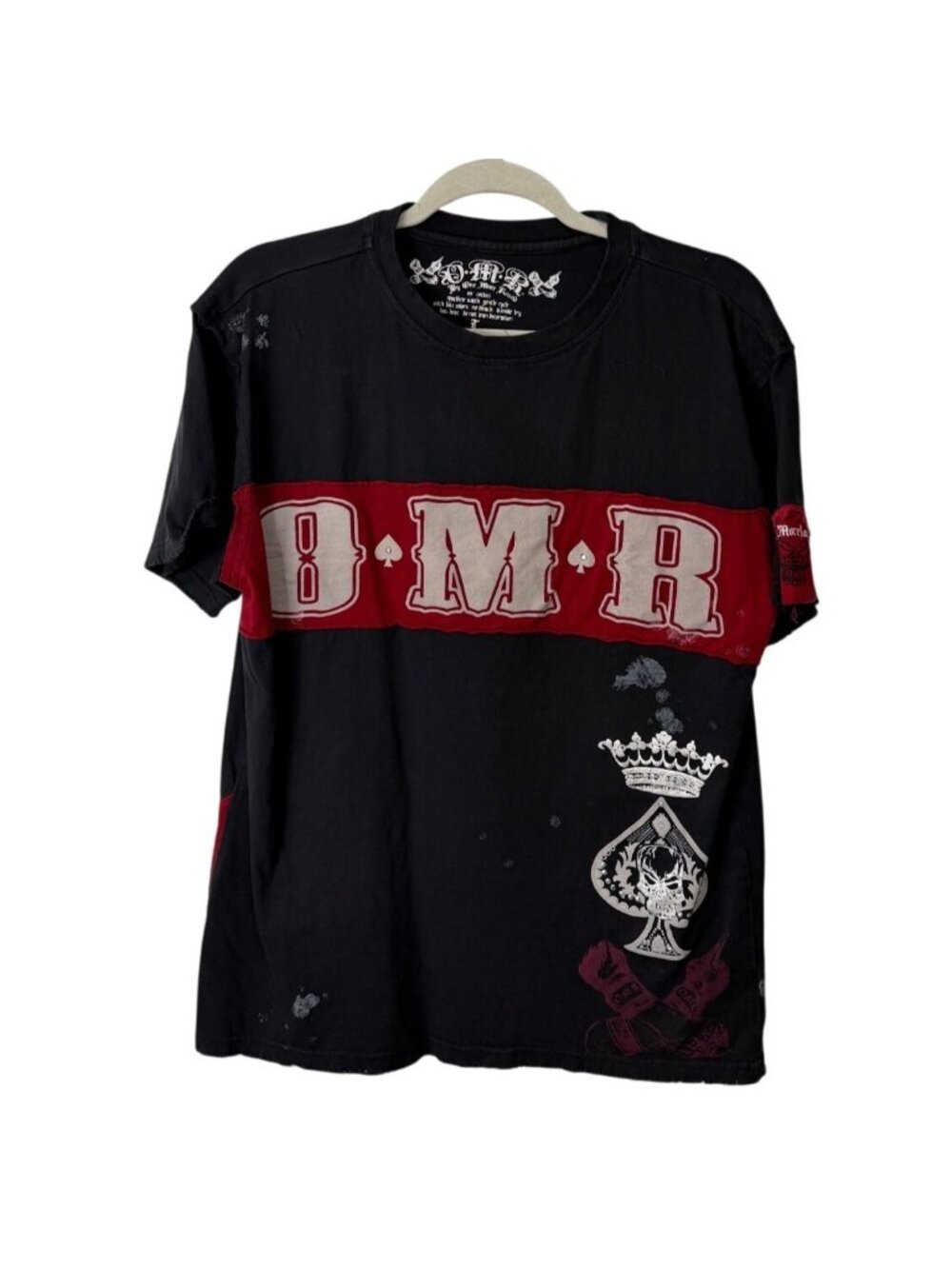 OMR Vtg Y2K "One More Round" T-Shirt MMA King Sword Cards Crown Black Grunge - Picture 1 of 5
